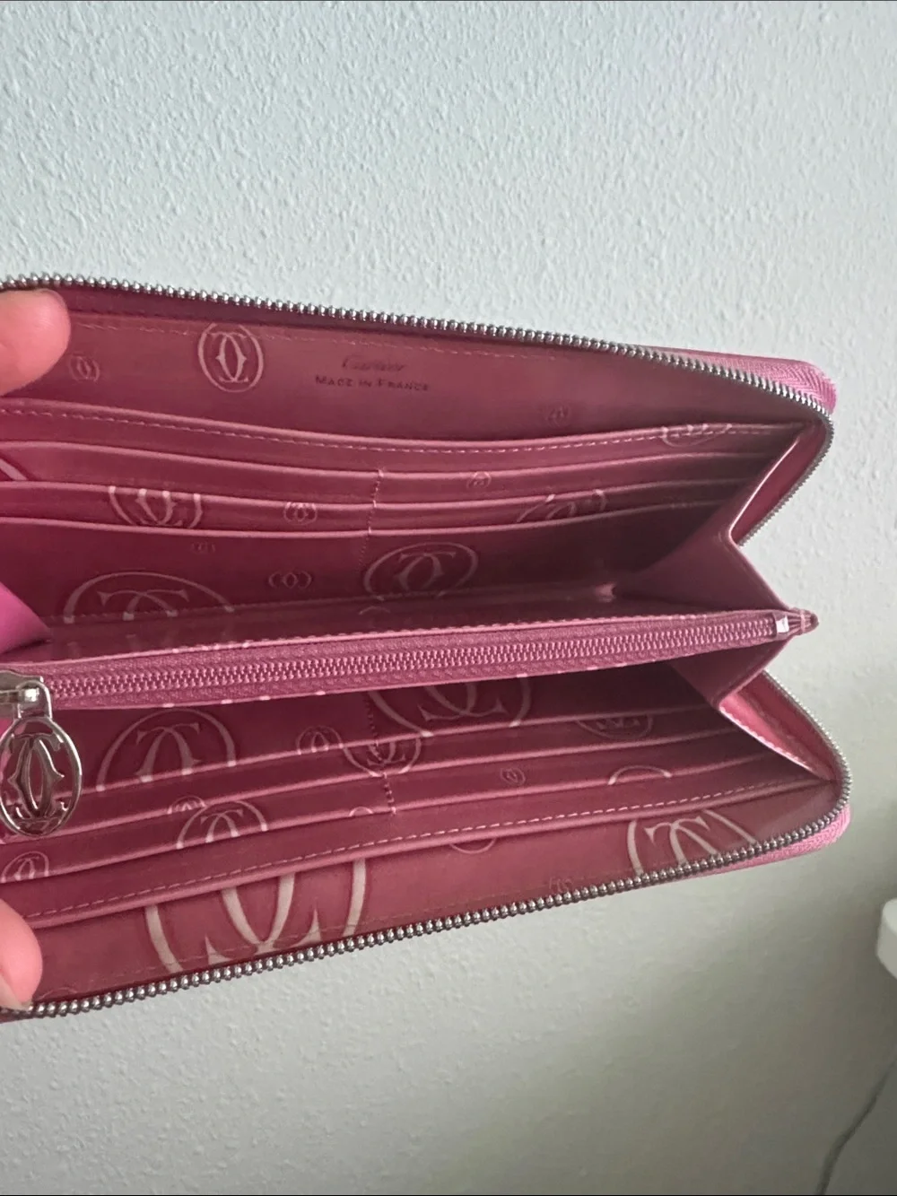 Cartier Happy Birthday Pink Patent Leather Zip Wallet EUC
